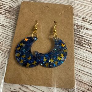 Blue and Gold Glitter Earrings